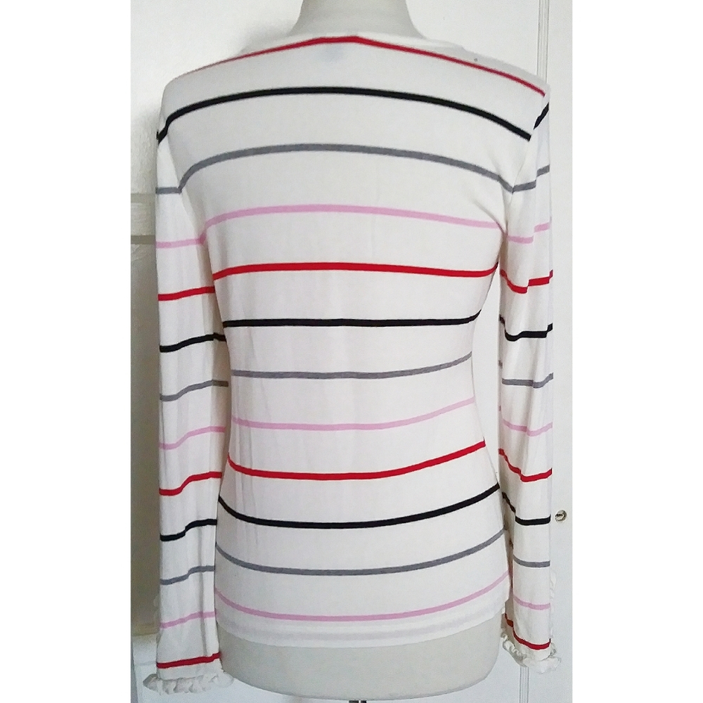 Ann Taylor Striped Ruffle cuff Top - Picture 5 of 8